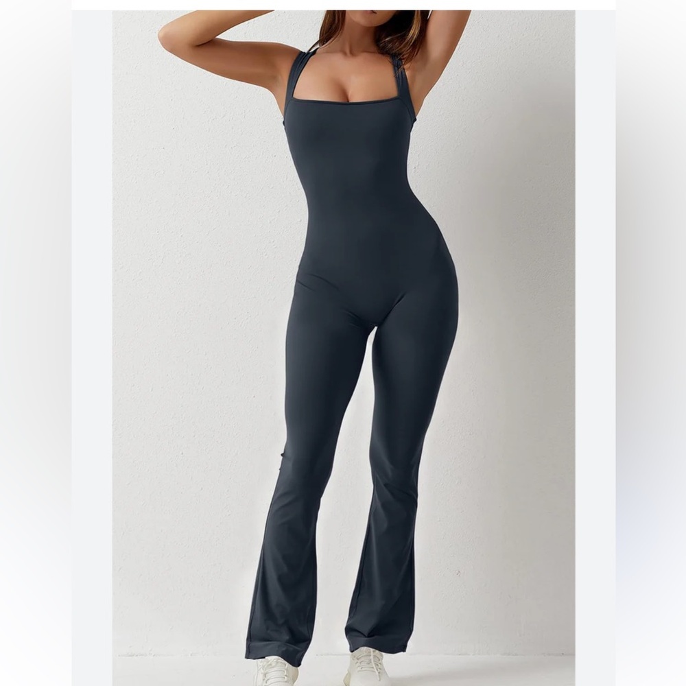 Women's Black Flare Leg‎ Athletic Jumpsuit